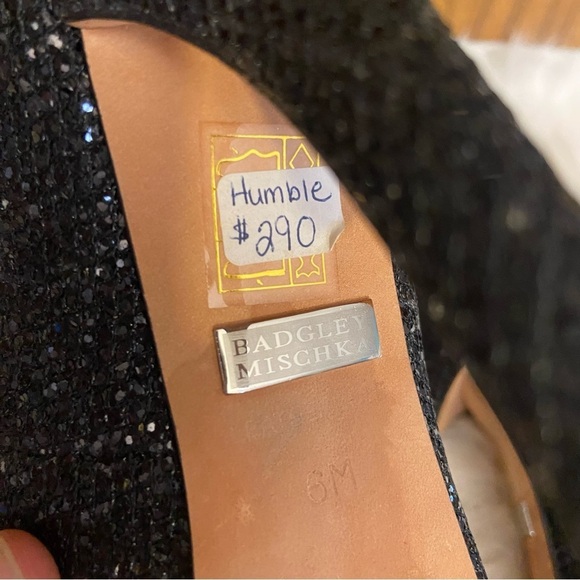 BNWOB Badgley Mischka Humble black sparkle peep toe heels in size 6 - Picture 8 of 11